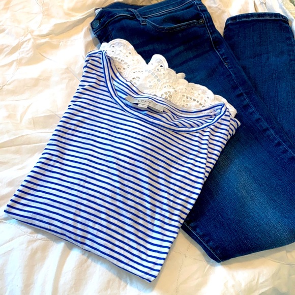 Striped lace hem tee - Picture 1 of 4